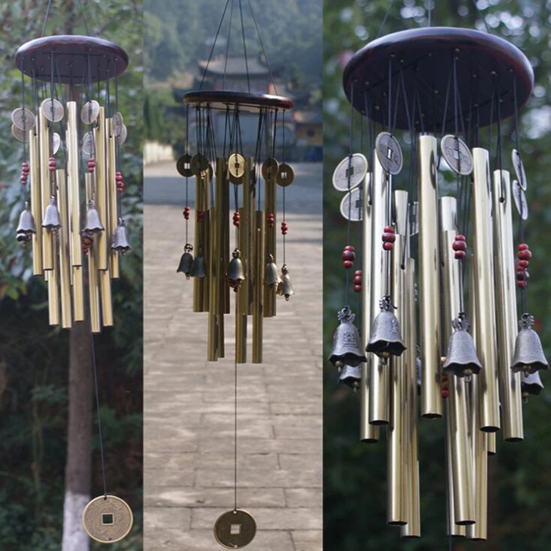 1Pcs Antique Wind Chime Copper Tube Silver Tube Outdoor Garden Door Hanging DecorCopper Coin Bell Wind Chime Home Ornaments