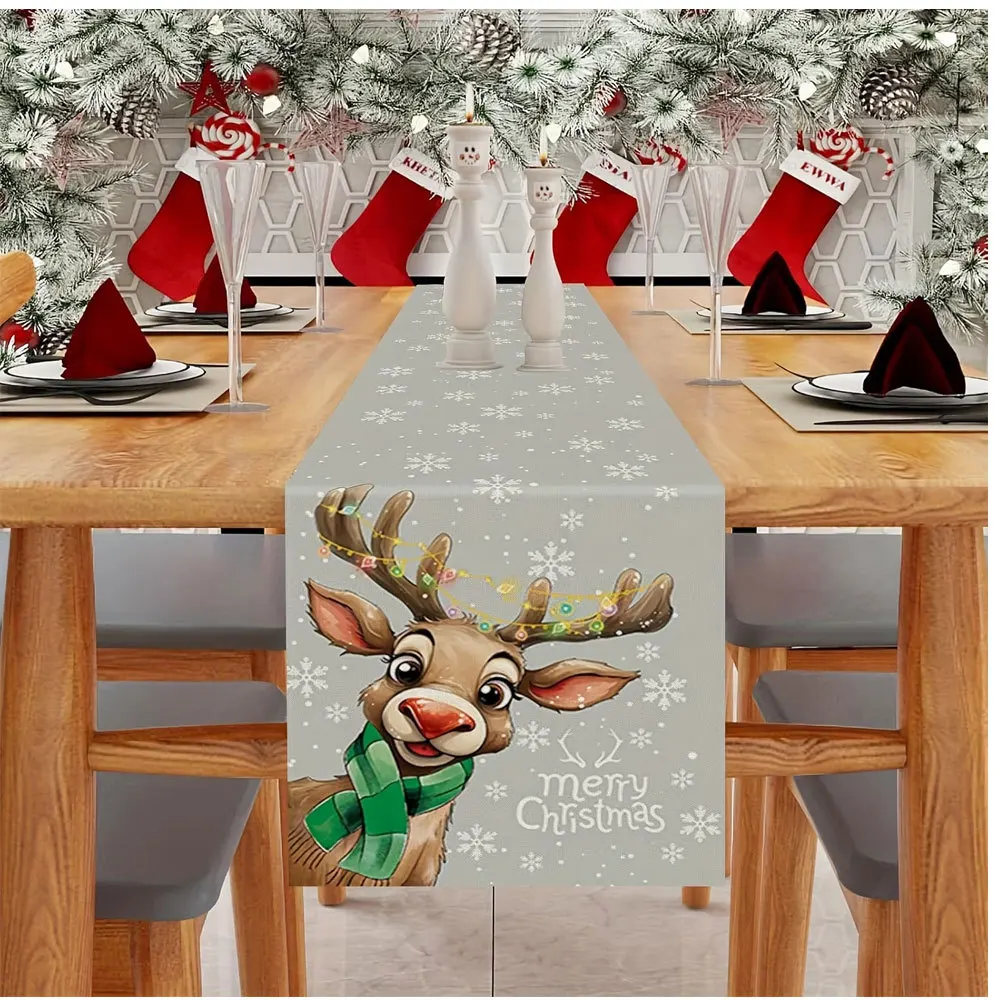 Linen Table Runner Coastal Ocean Shells Starfish  Seahorses on White Beach House Summer Kitchen Table Styling
