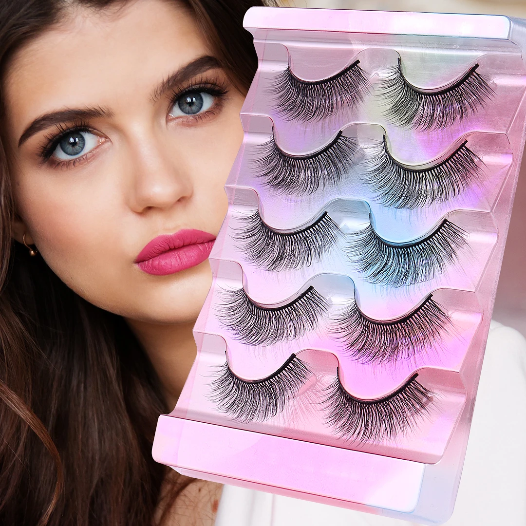 5 Pair Natural Curly False Eyelashes 5D Fluffy Mink Lashes Reusable Fake Lashes Russia Lashes Extensions Faux Cils Handmade