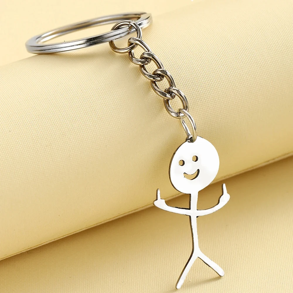 Lustiger Doodle Edelstahl Schlüsselanhänger Mittelfinger Stickman Anhänger Schlüsselanhänger Hip Hop Auto Tasche Schlüsselanhänger Schmuck Paare Geschenk