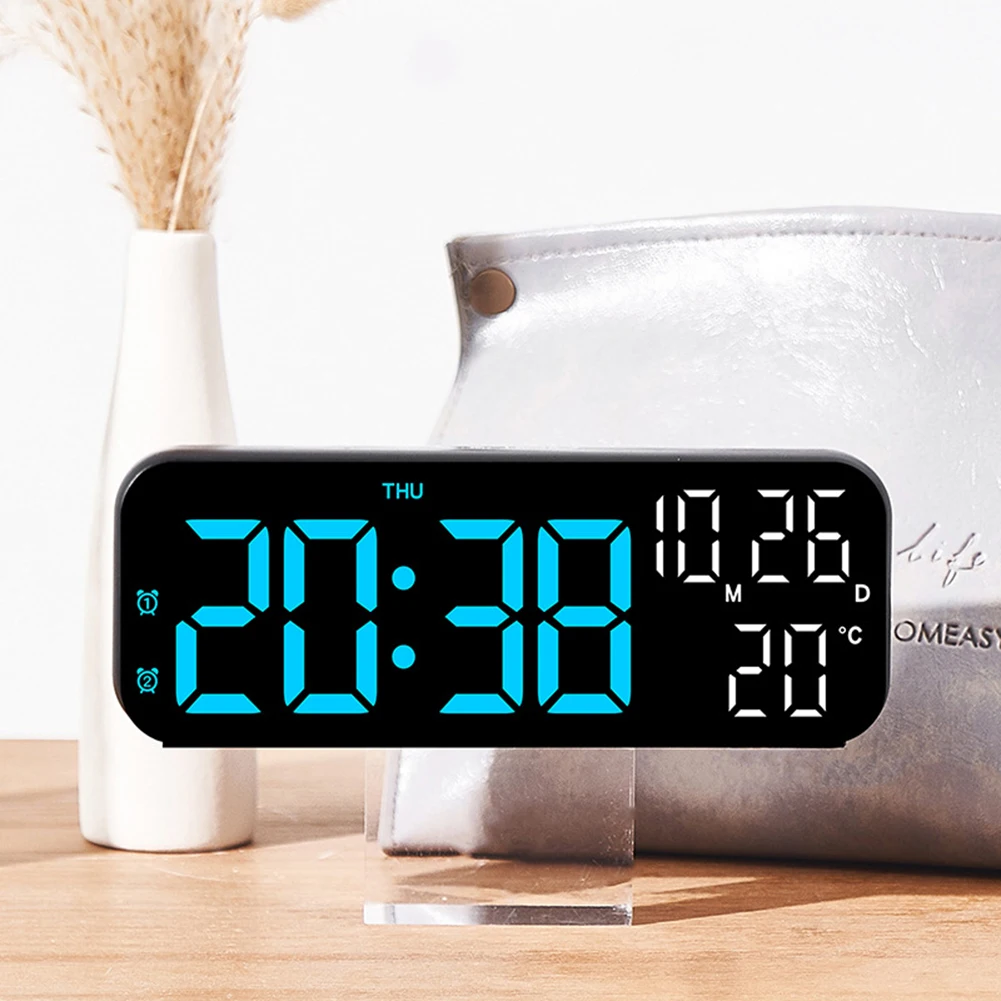 Digital Wall Decor LED Alarm Clock With Voice Control 3-level Brightness Adjustment Temperature Display Countdown Function