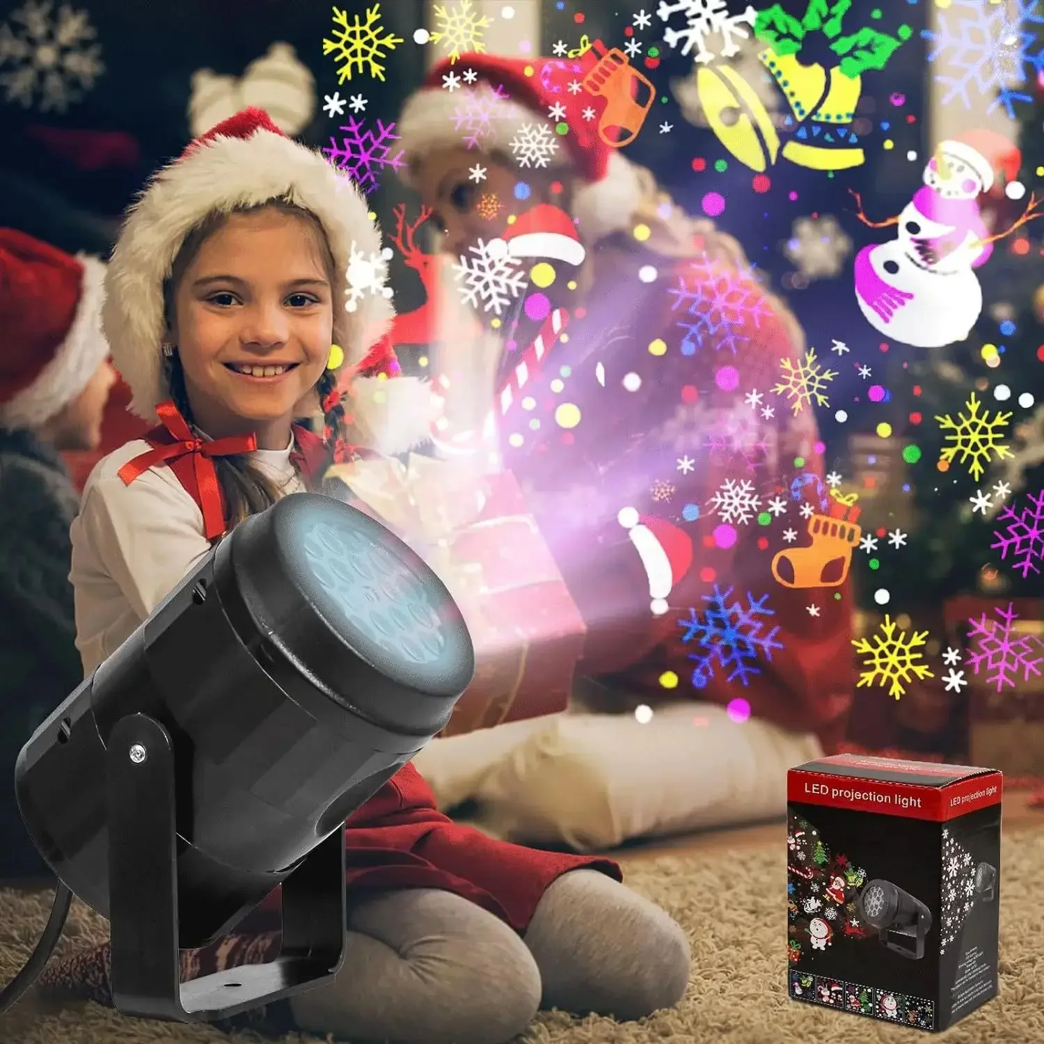 Rotatable LED Laser Projector, Iluminação Interior, Decoração de Natal, Dia dos Namorados, Múltiplo Padrão, Snowflake Lamp