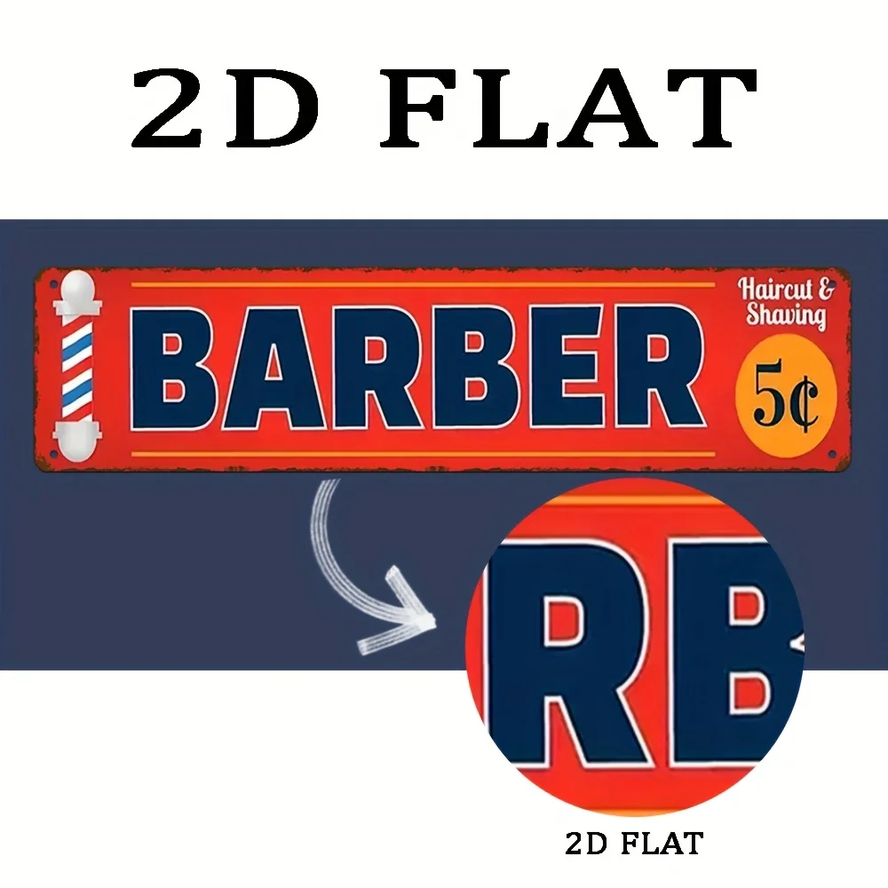 2D Flat - Vintage Barber Metal Sign Wall Art,Eye-Catching Red And Blue Lettering, And Dustproof, Suitable for Home, Bars