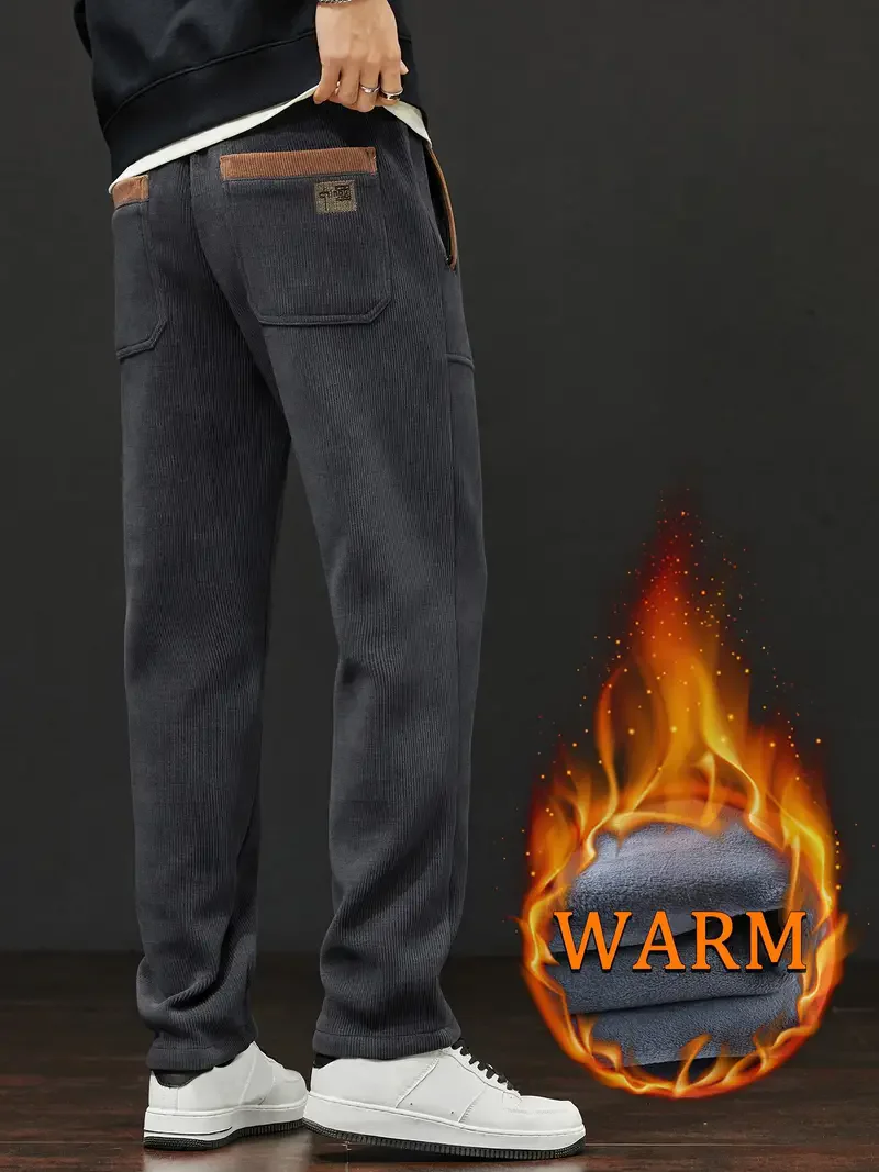 Winter Thickened Fleece Men\'s Pants Warm Casual Embroidery Letter Fleece Liner Thick Trousers Outdoor Thermal Warm Sweatpants