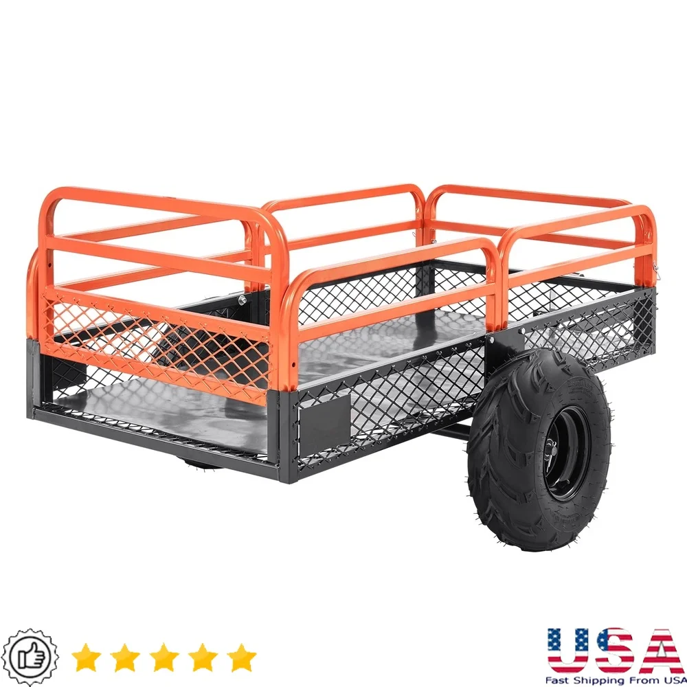 

Steel ATV Hauling Trailer 1500lb Capacity Pull Behind Dump Cart Heavy Duty Garden Utility Trailer Pneumatic Tires Easy Dumping
