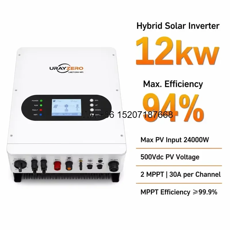 Wmwmnu Hot Selling 12kw Hybrid off Grid Solar Inverter Pure Sine Wave Built-in WiFi Module Single Output 250A Max Charging