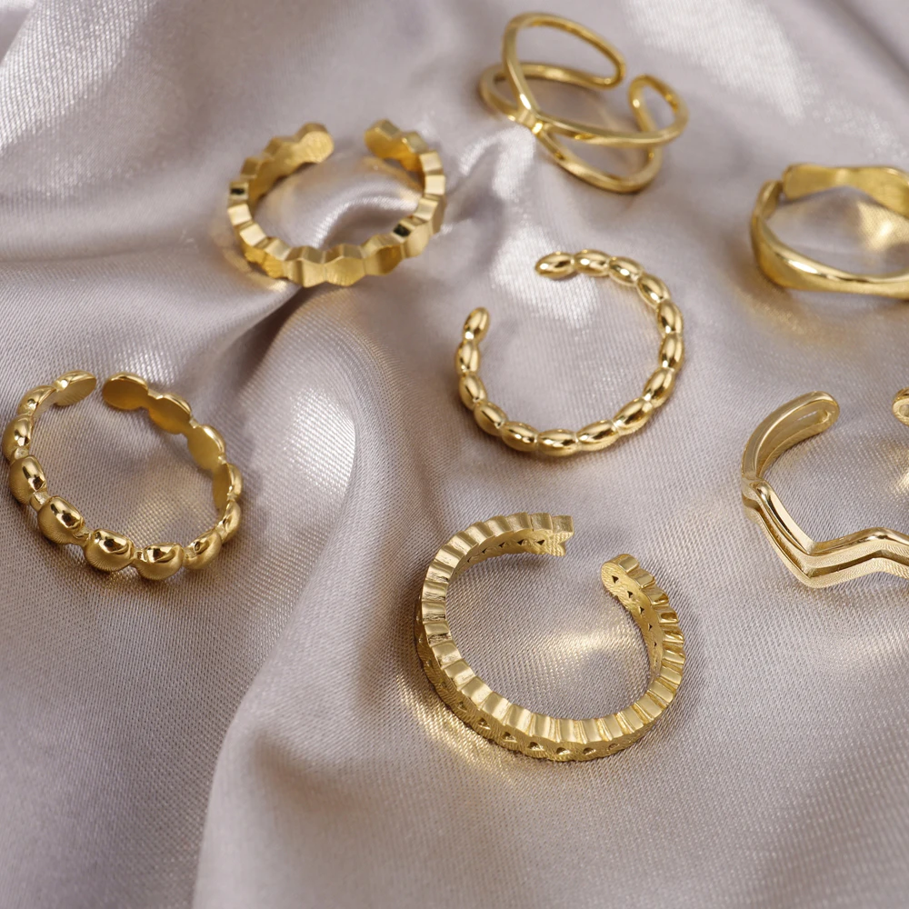 WILD & FREE New In Trendy Stainless Steel Golden Adjustable Rings for Women Geometric Charm Aesthetic Waterproof Jewelry