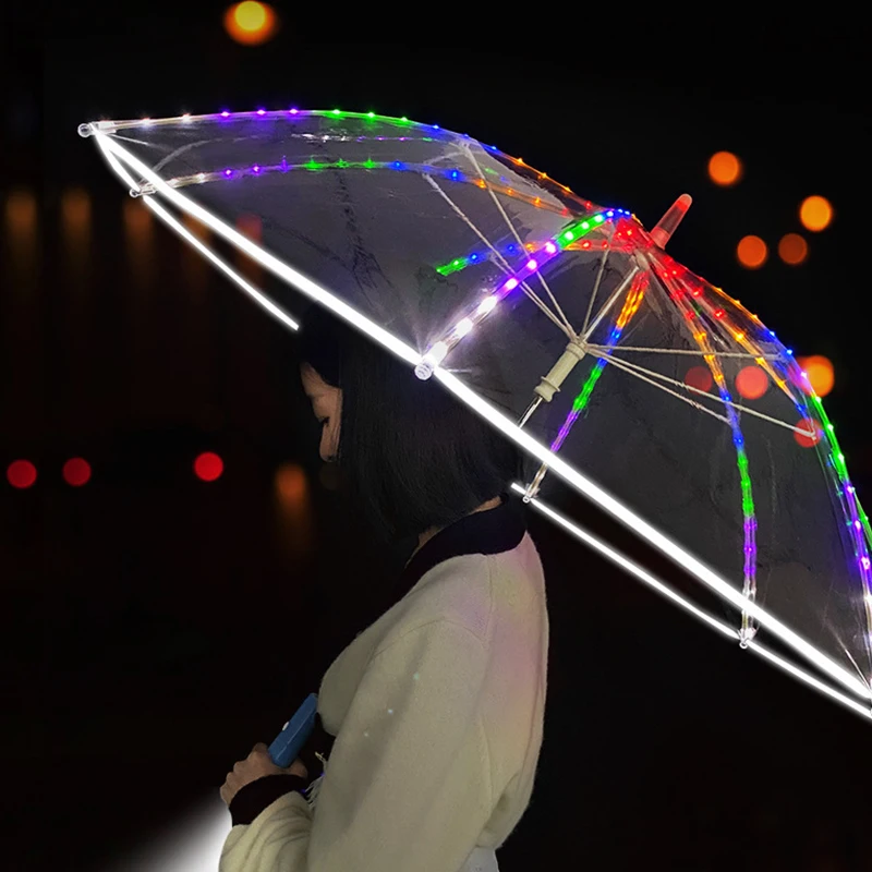 Creative Transparent LED Light Umbrella Luminous Plastic Fashion Umbrella for jazz dancer switch control performance props
