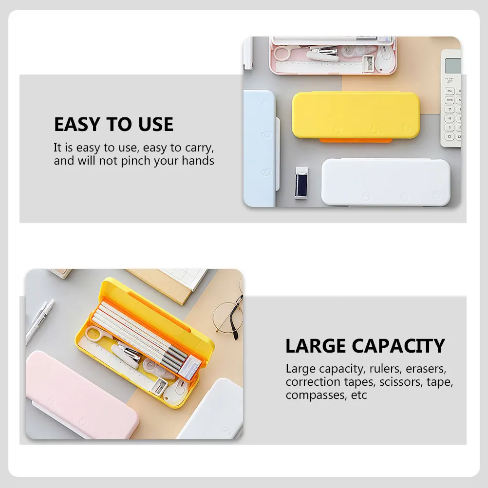 

Large Capacity Stationery Box Double Layer Pen Case Portable Storage Container Rulers Erasers Correction Tapes Scissors Tape