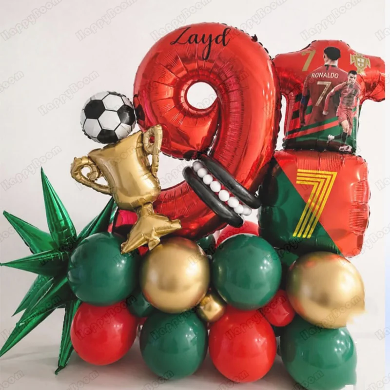 55pcs Cr7 Uniform Number Soccer Birthday Digital Foil Balloons Football Birthday Aluminum Film Balloons Set Party Decor Supplie