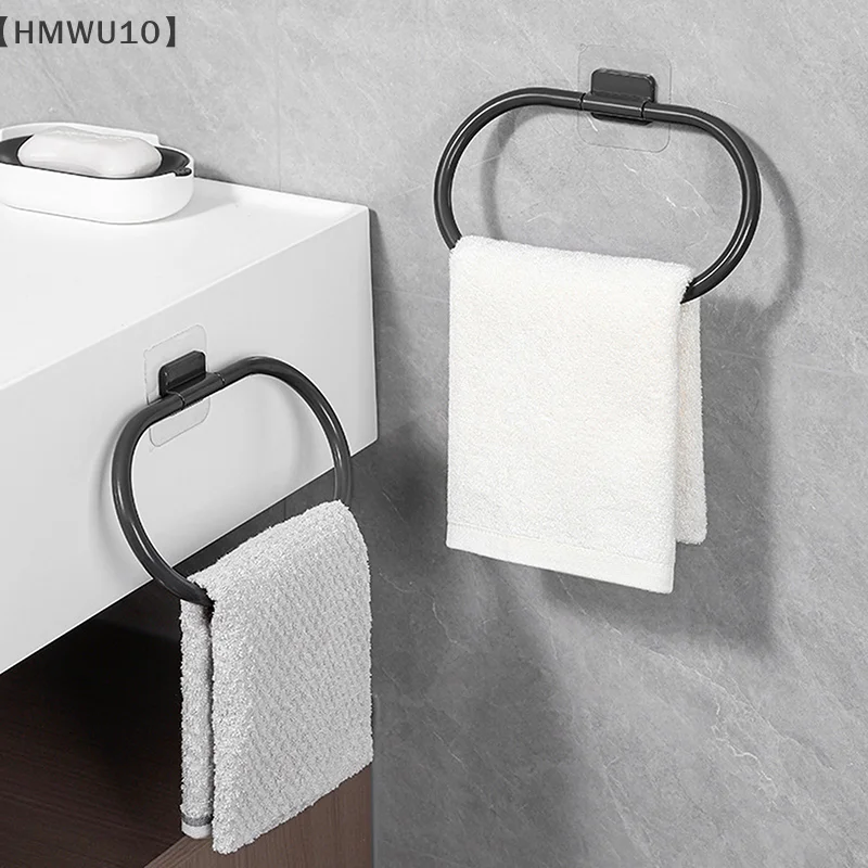 

Plastic Towel Holder Self-adhesive Bathroom Towels Rack Black Washhand Hanger Ring Rail Bar Kitchen Storage Accessories