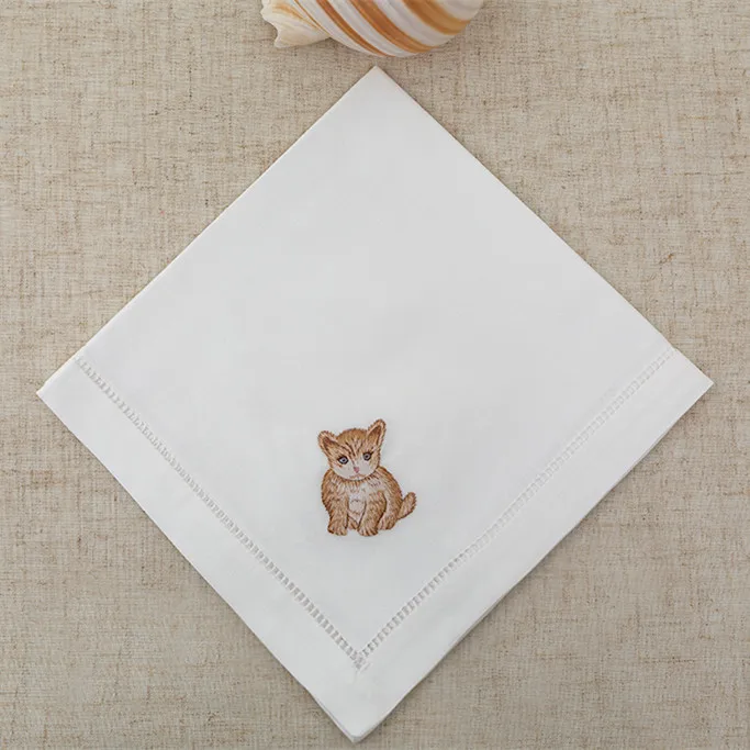 2pcs Simple Natural Hand-embroidered Silk Square American Cotton Embroidery Gift Handkerchief Men's Napkin Souvenir