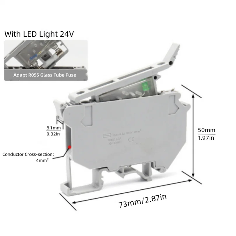 1pcs UK5-HESI Gray Screw Resistance Connect DIN Rail Fuse Terminal Block for C45 Rail with 24V LED Light Plastic Wire Connector