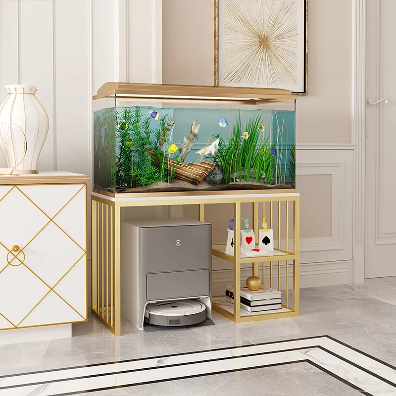 Light Luxury Stone Plate Fish Tank Rack Iron Storage Rack Sofa Side Table Water Dispenser Rack Base1