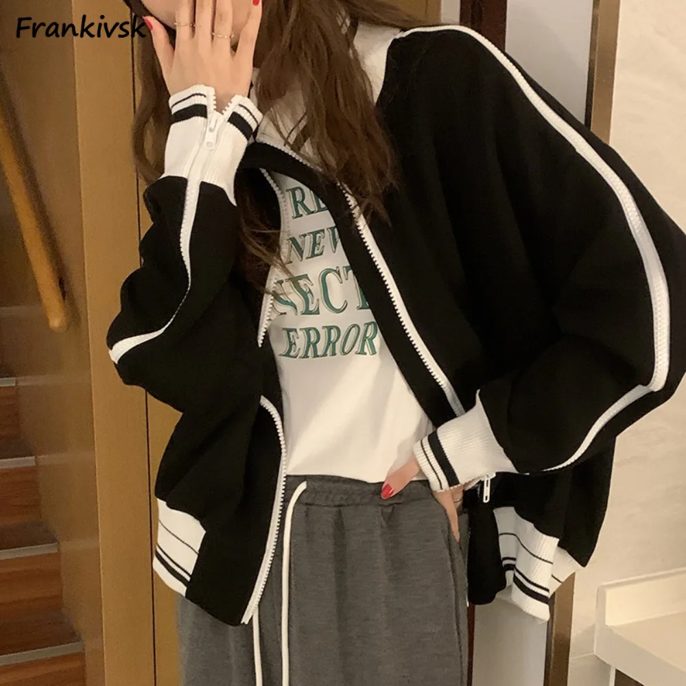 

Women Jackets Zipper Long Sleeve Panelled Hip Hop High Street American Style Y2k All-match Students Handsome Fashion Female Tops