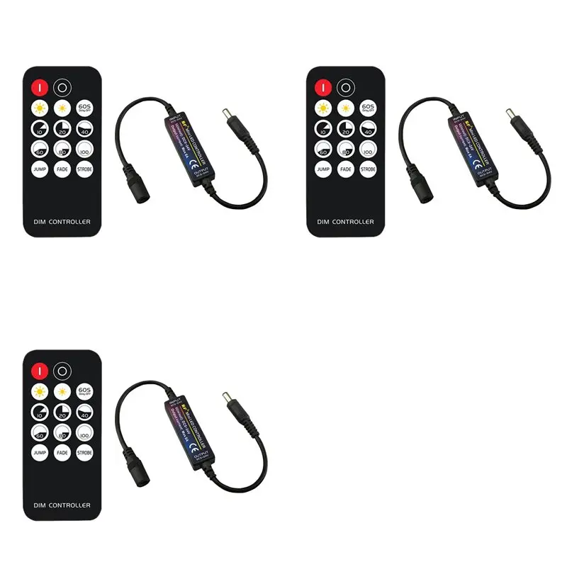 

【SURPISE】3X RF Remote Controller LED Dimmer DC5V-24V Brightness Adjustment 14-Key Dimmable Connector Switch For LED Strip Light
