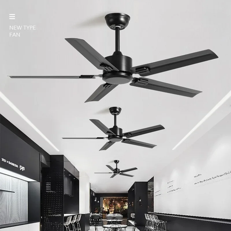 52 Inch High Wind Ceiling Fan Dining Room Living Room Household Silent Fan Industrial Retro No Light Ceiling, Black 5 Leaves