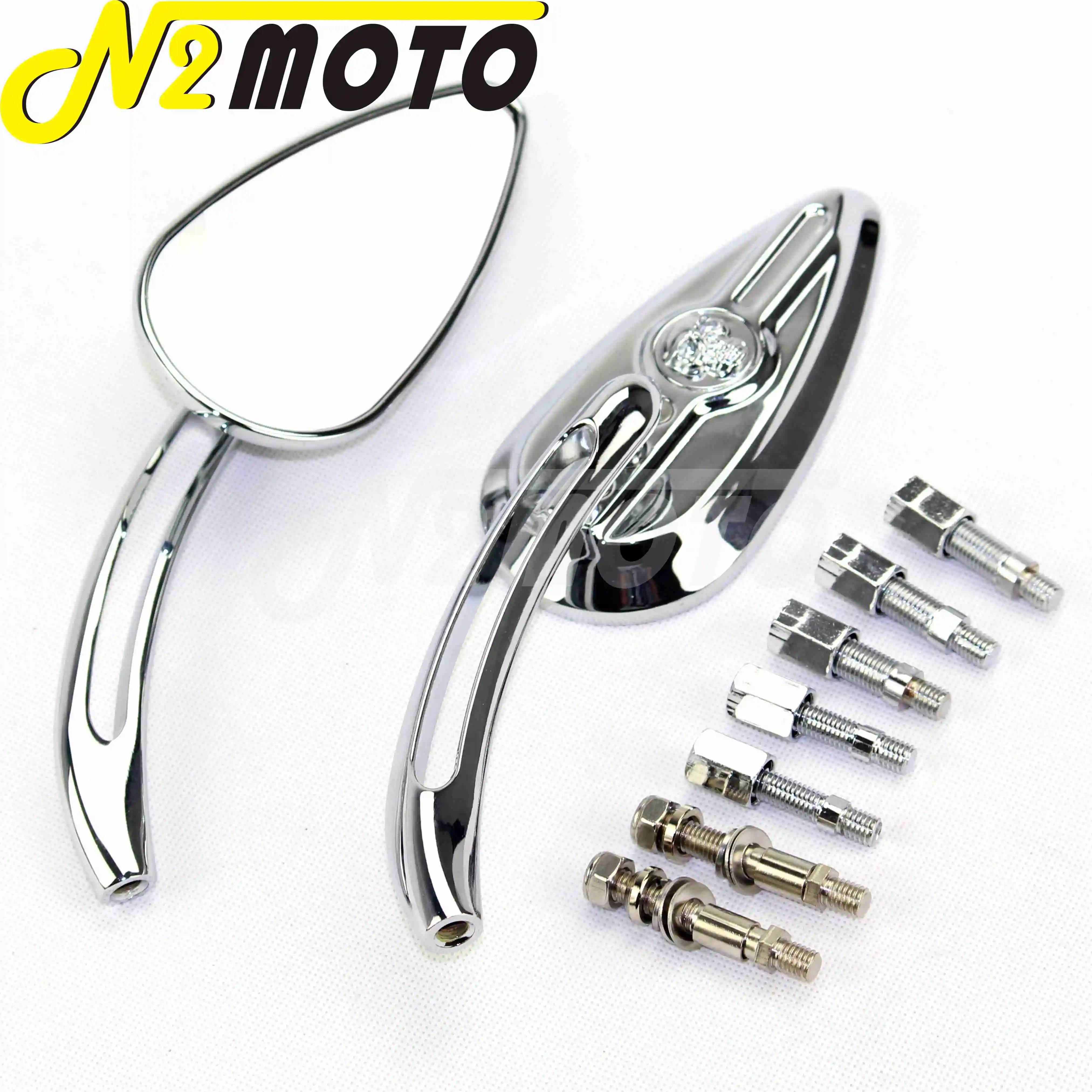 Motorcycle Chrome Skull Rear View Mirror Side Mirrors 8mm/10mm Bolt Kit Custom For Harley Dyna Heritage Softail Cruiser Scooters