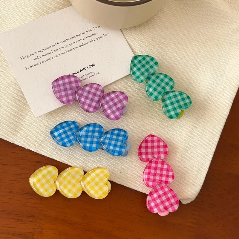 女の子のためのハート型の市松模様のヘアクリップ,カワイイヘアクリップ,子供のための美しいヘアアクセサリー,無地,甘い髪の装飾