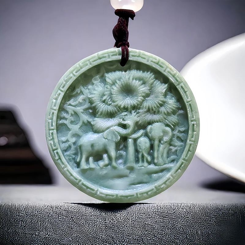 Green Natural Real Jade Elephant Pendant Necklace Talismans Charm Amulet Vintage Gifts for Women Men Luxury Chinese Stone