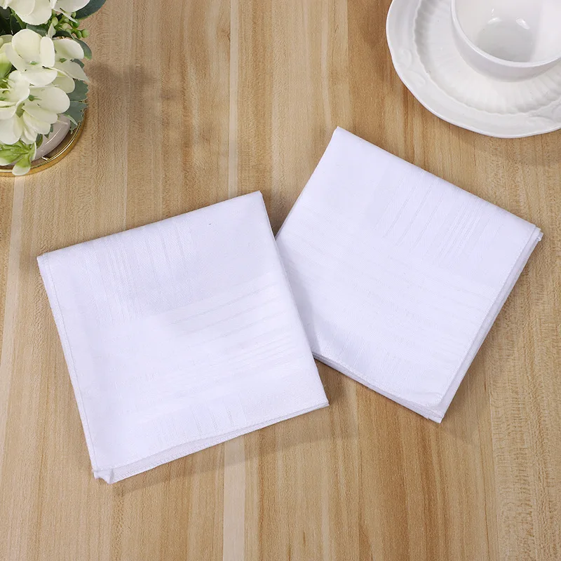 24Pcs Pure Cotton White Square Towel Tie-dye Towel Men's Striped Handkerchief 43cm Satin Sub-white Square Men's