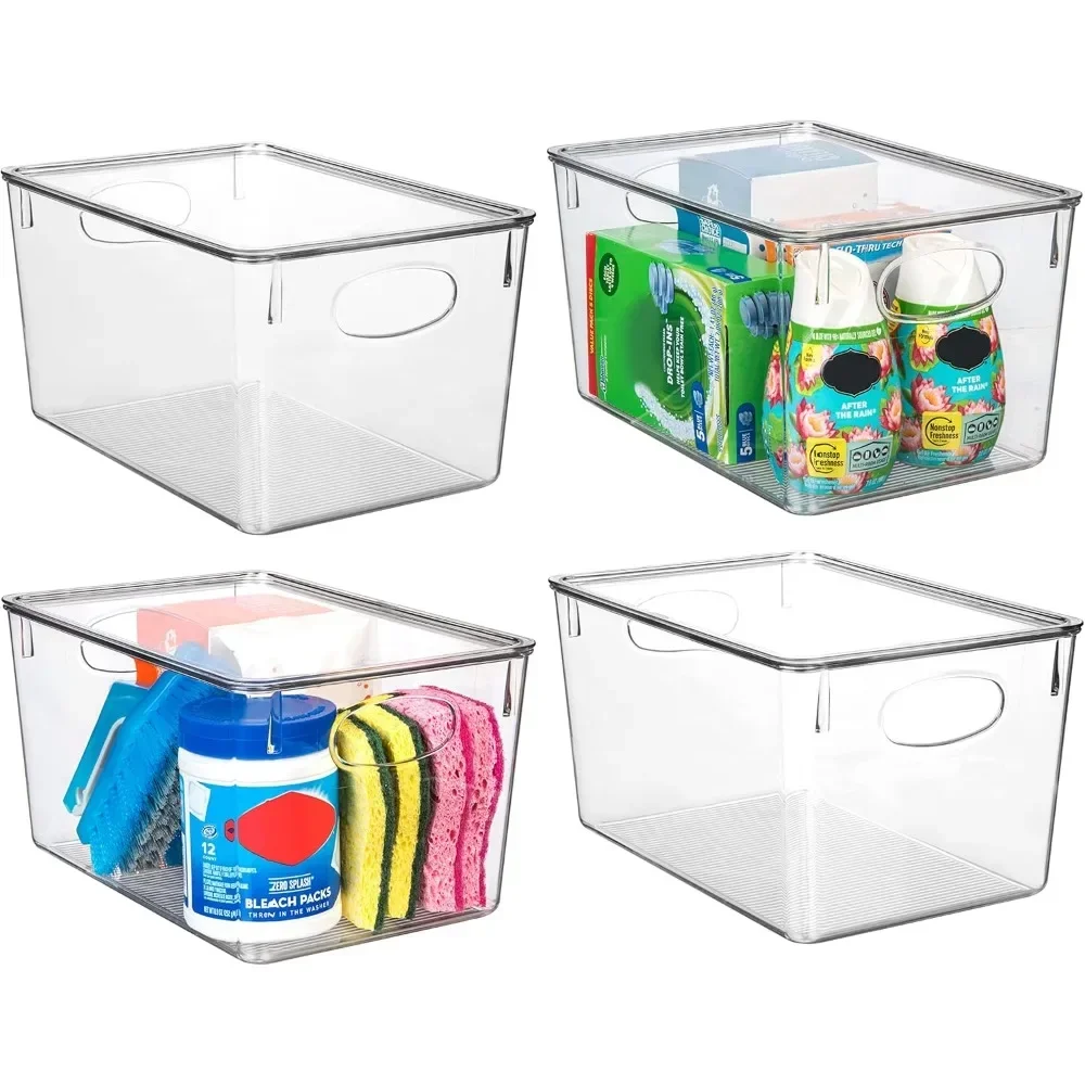 

Plastic Storage Bins With lids – Perfect Kitchen Organization or Pantry Storage – Fridge Organizer, Cabinet Organizer