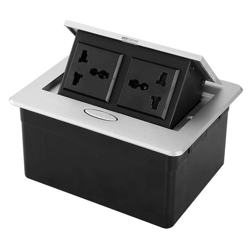 Universal multifunctional three-hole power desktop socket embedded in concealed pop-up desk EU US UK all-aluminum socket