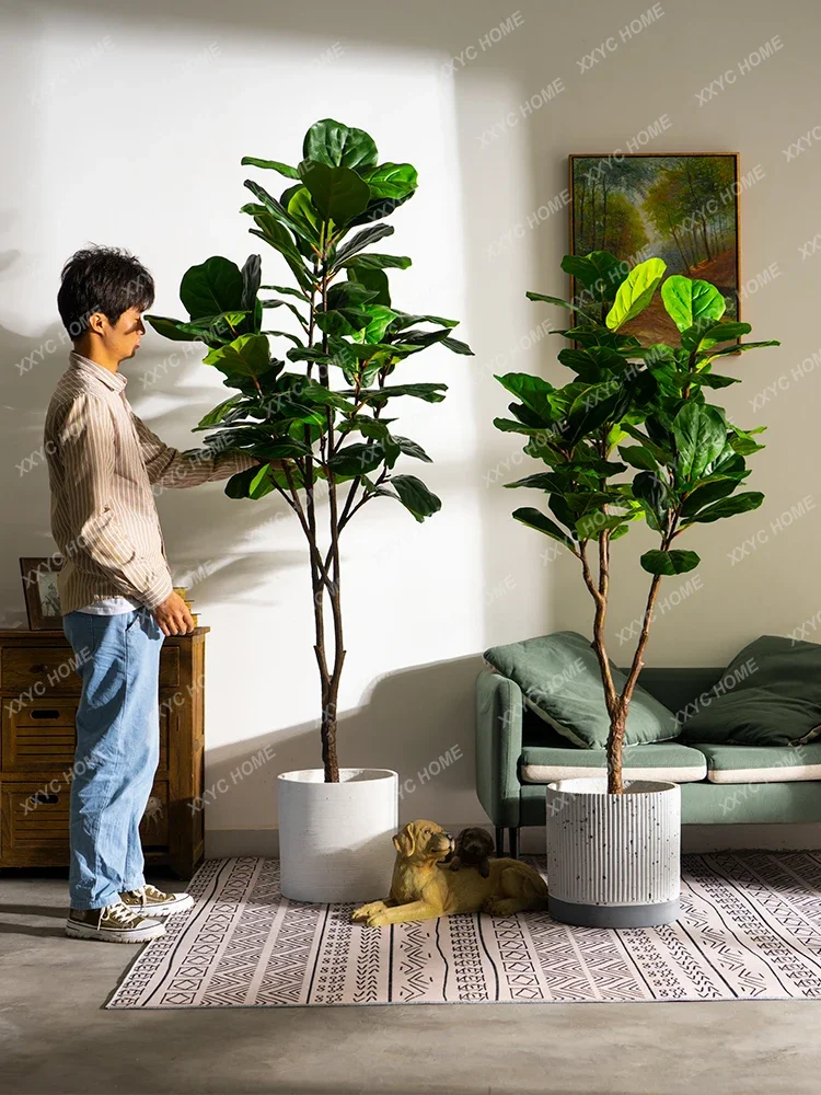 Bionic Green Plant Pot Ficus Lyrata Fake Trees Plant Indoor Living Room Floor Imitative Tree Landscape