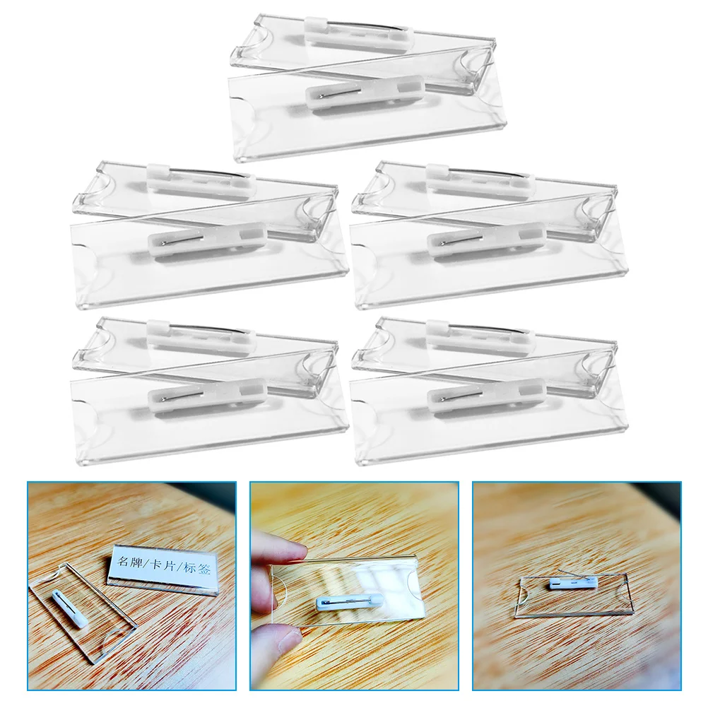 

10pcs Acrylic Badge Holders 7X3cm Smooth Hotel Student Officer Name Tag ID Card Cases for School Work Meetings