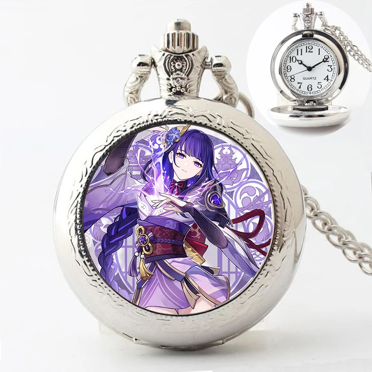 Game Genshin Impact Pocket Watch Vintage Customizable pictures Figure Necklace Hutao Zhongli Cosplay Pendant Jewelry Fans Gifts