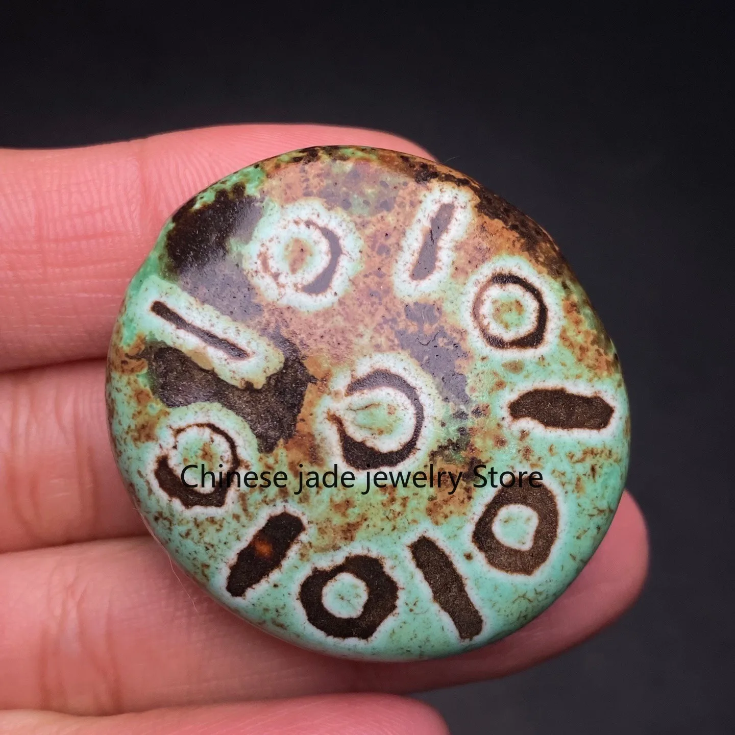 Rare Tibetan Naturally weathered Old Agate Dzi * 6 Eyes* Bead 39mm K0324