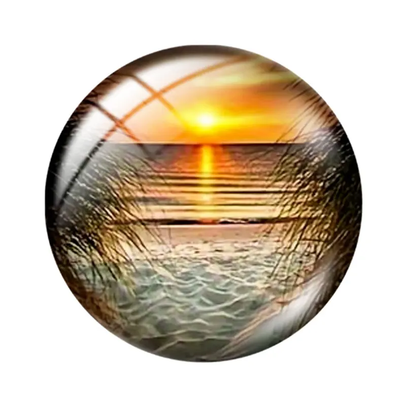 Beach Scene  10pcs 12mm14mm/16mm/18mm/20mm/25mm Round Photo Glass Cabochon Demo Flat Back Making Findings Jewelry