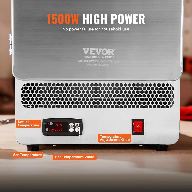 VEVOR 전기 가마, 1500W 용해로 최대 온도 2192 ℉ /1200 ℃ , 스테인레스 스틸, 왁스 주조용, 점토 DIY