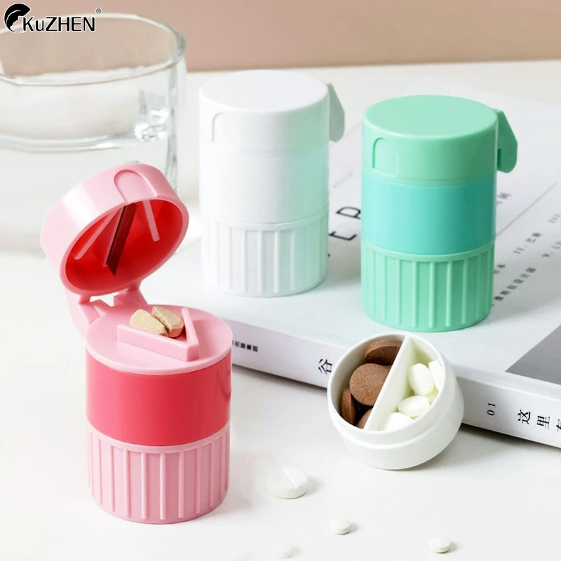 Multifunction 4In1 Portable 4 Layer Powder Tablet Grinder Pill Cutter Medicine Splitter Box Storage Crusher Travel Pill Case 1PC