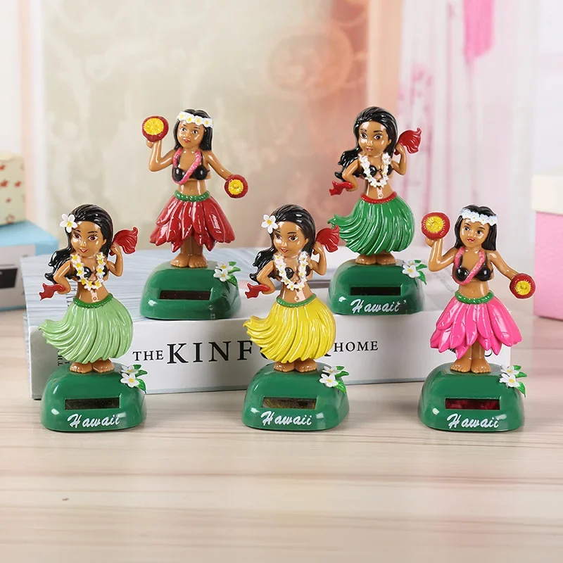 Solar Power Hawaii Girl Hula Bobbling Dancing Toy Car Dashboard Decor Shaking Head Toys Auto Interior Car Decorations Ornaments