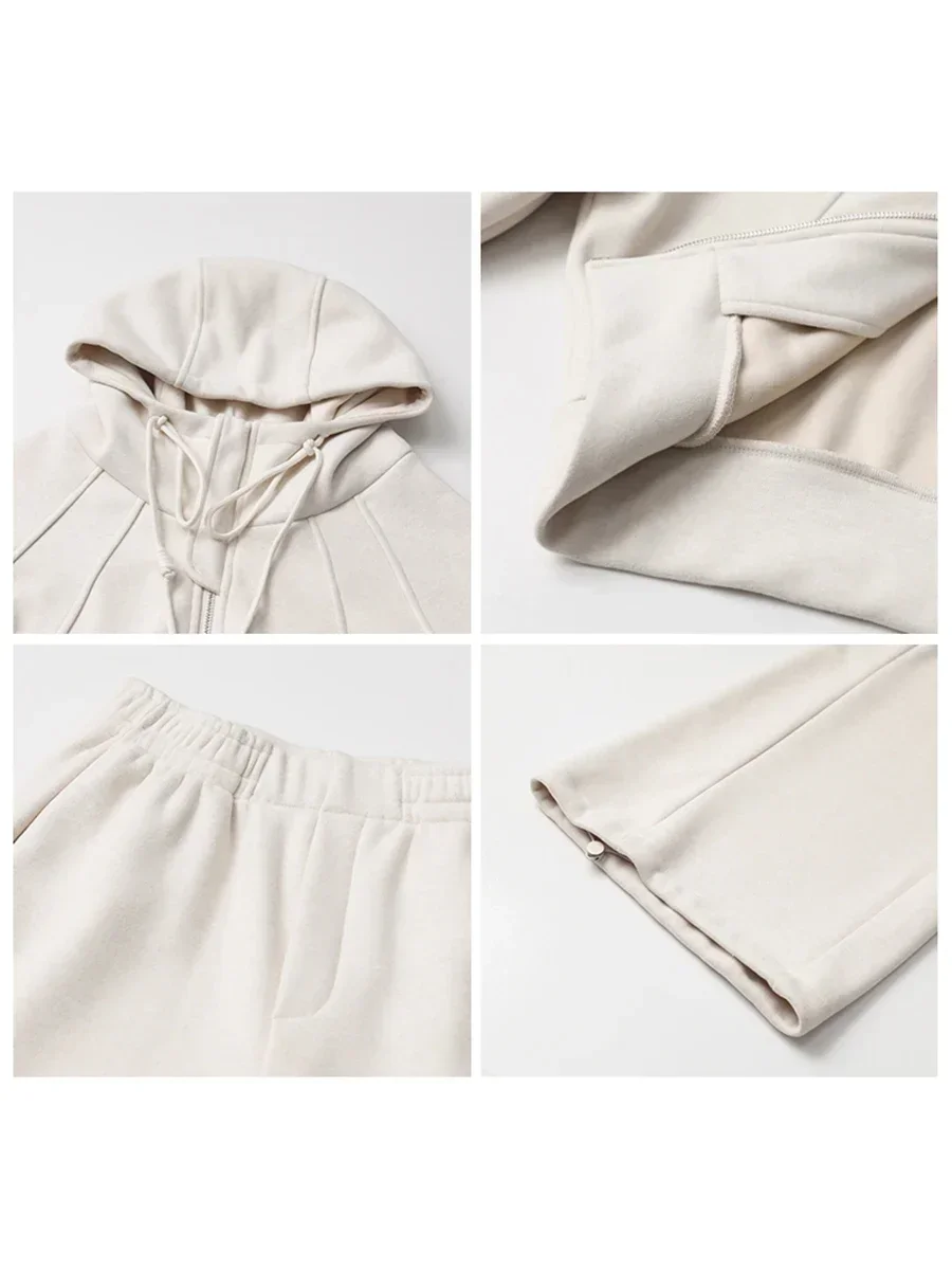 CHIC VEN Women Pant Sets Solid Loose Hooded Fleece Sweatshirt Female Jacket Wide Leg Sweatpants Set For Girl Autumn Winter 2024