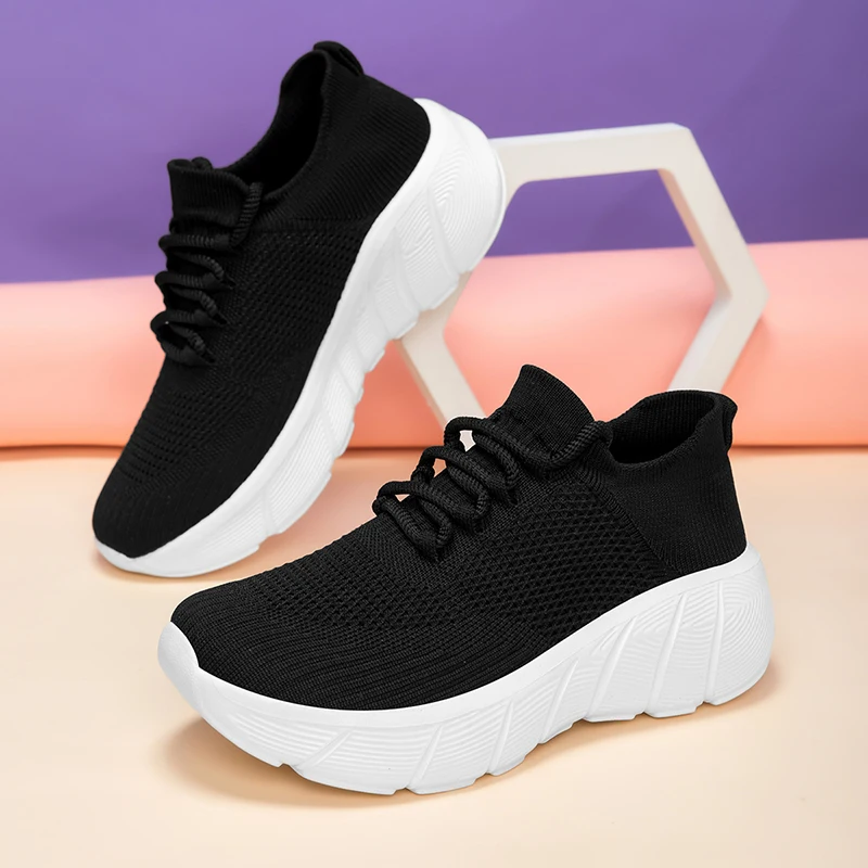 Casual Women's Men's Summer Thick Outsole Slip-On Jogging Shoes Solid Breathable Shock-Absorbing Mesh Upper Outdoor Shoe