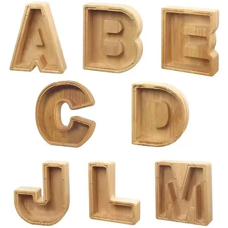 Sechsundzwanzig englisches Alphabet, Spardose, Münzen, Geld, Sparschwein, Holzbuchstaben, Spardose, Desktop-Ornament, Heimdekoration, Kunsthandwerk für Kinder – Detail 1