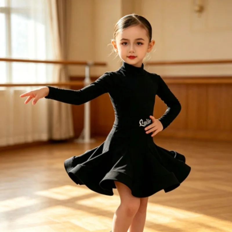 Girls' Long-Sleeve Latin Dance Outfit, New Skin-Friendly Fabric, Professional Ballroom Dance Competition & Performance Clothes