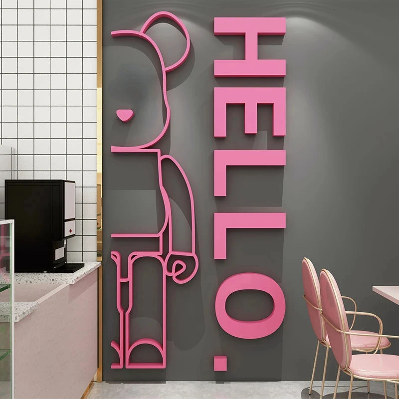Bearbrick-Adesivo de parede acrílico com Hello Letter, desenhos animados DIY, decalque auto-adesivo, urso espelho tijolo, Home Decor