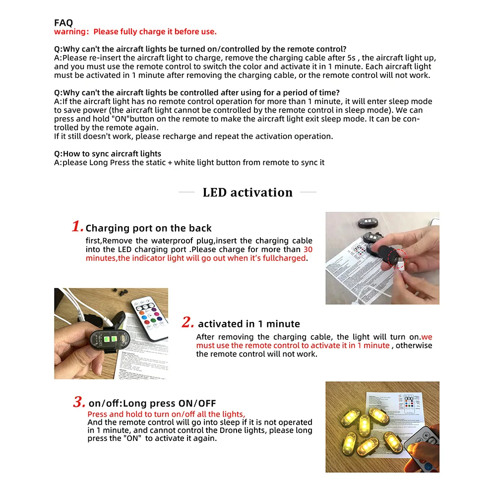 4x أضواء Led ستروب لاسلكية مع جهاز تحكم عن بعد، ضوء مضاد للتصادم شحن USB أضواء LED عالية السطوع أضواء تحذيرية للسيارة