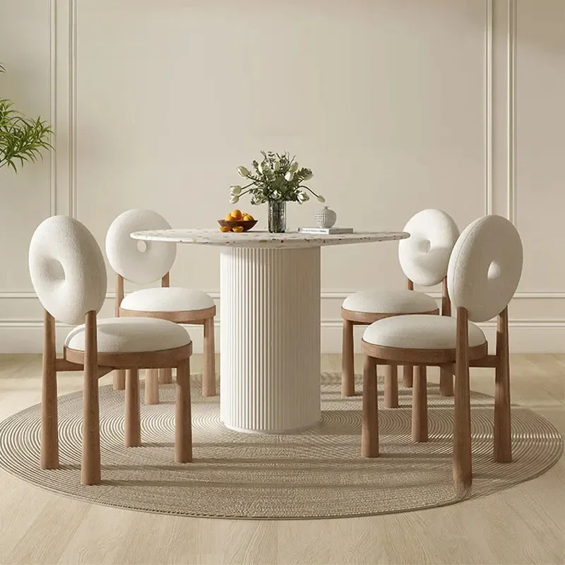 Minimalist Modern Luxury Slate Dining Tables Small Apartment Dining Table and Chair Set Nordic Solid Wood Round Tables Furniture