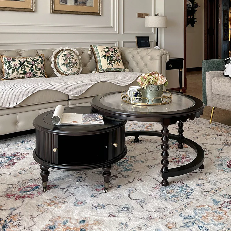 

Retro solid wood coffee table living room home combination coffee table small apartment black high-end American tea table