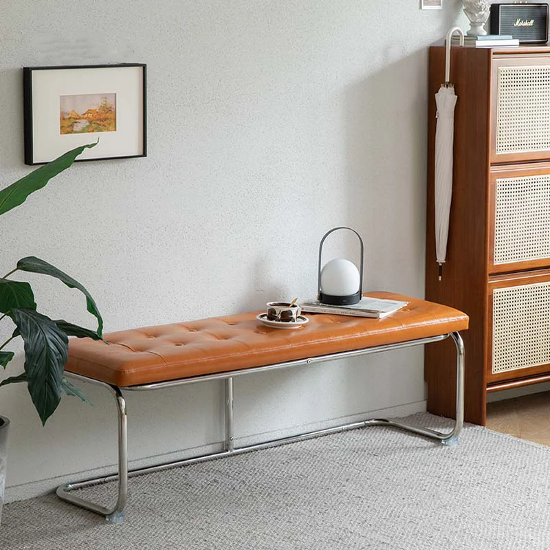 

Technical Leather Bench Upholstered Black Shoe Changing Stool with Stainless Steel Legs Luxury Modern Dining Sofa Bench