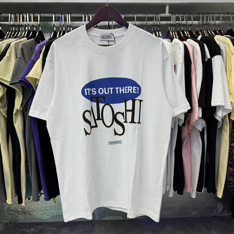 26SS Summer New Style White Satoshi Nakamoto T-Shirts High Quality Cotton Printed Short Sleeve Men Women