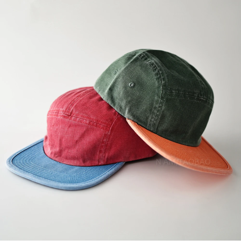 Nuevo japonés Retro Color tablero de luz a juego ala plana dobladillo industria pesada Hip-hop sombrero hombres mujeres viejo gorra de béisbol de 5 paneles