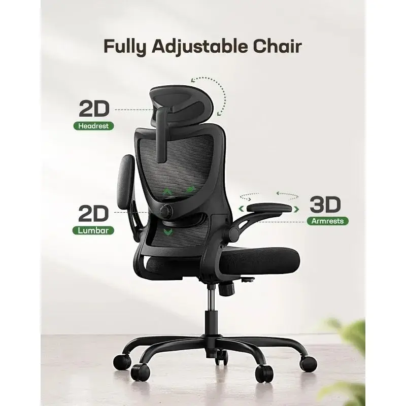 Ergonomic Office Chair A rotating task chair with a high back mesh and adjustable lumbar support for rolling work