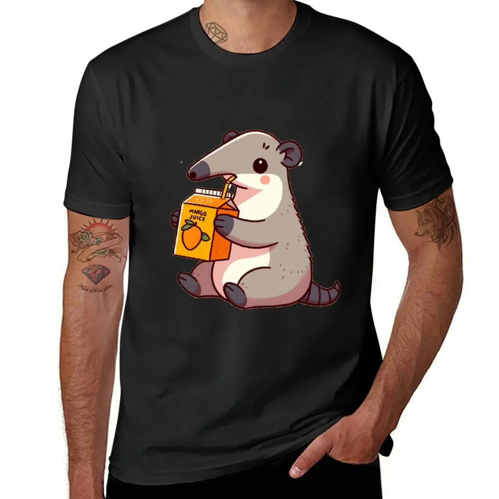 

Mango Juice Anteater T-Shirt customizeds man clothes anime t shirts animal prinfor boys plain white t shirts men