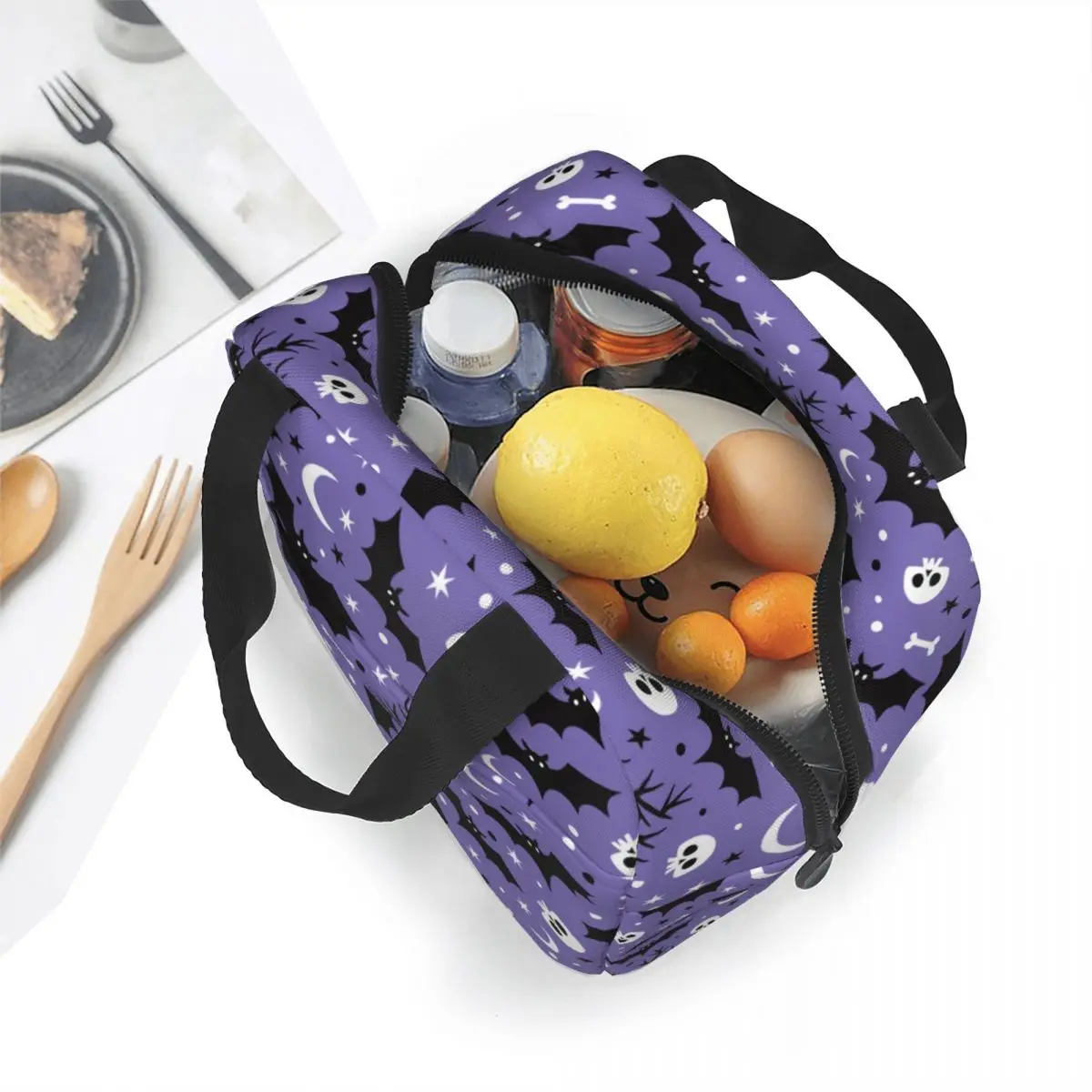 Bat Moon Skull Tree Insulated Lunch Bag Leakproof Halloween Party Cartoon Reusable Thermal Bag Tote Lunch Box Office Outdoor