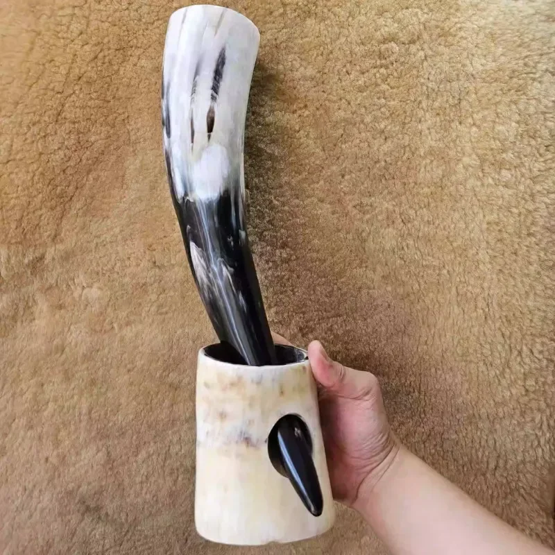 Copa de Cuerno Medieval Vikinga para Vino o Miel, Copa de Cuerno con Asa de la Serie Juego de Tronos